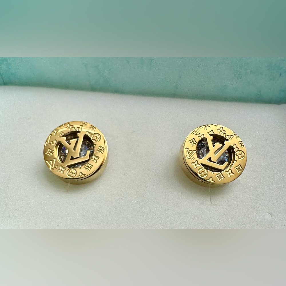 Round Letter Earrings w/ Inside Bling
